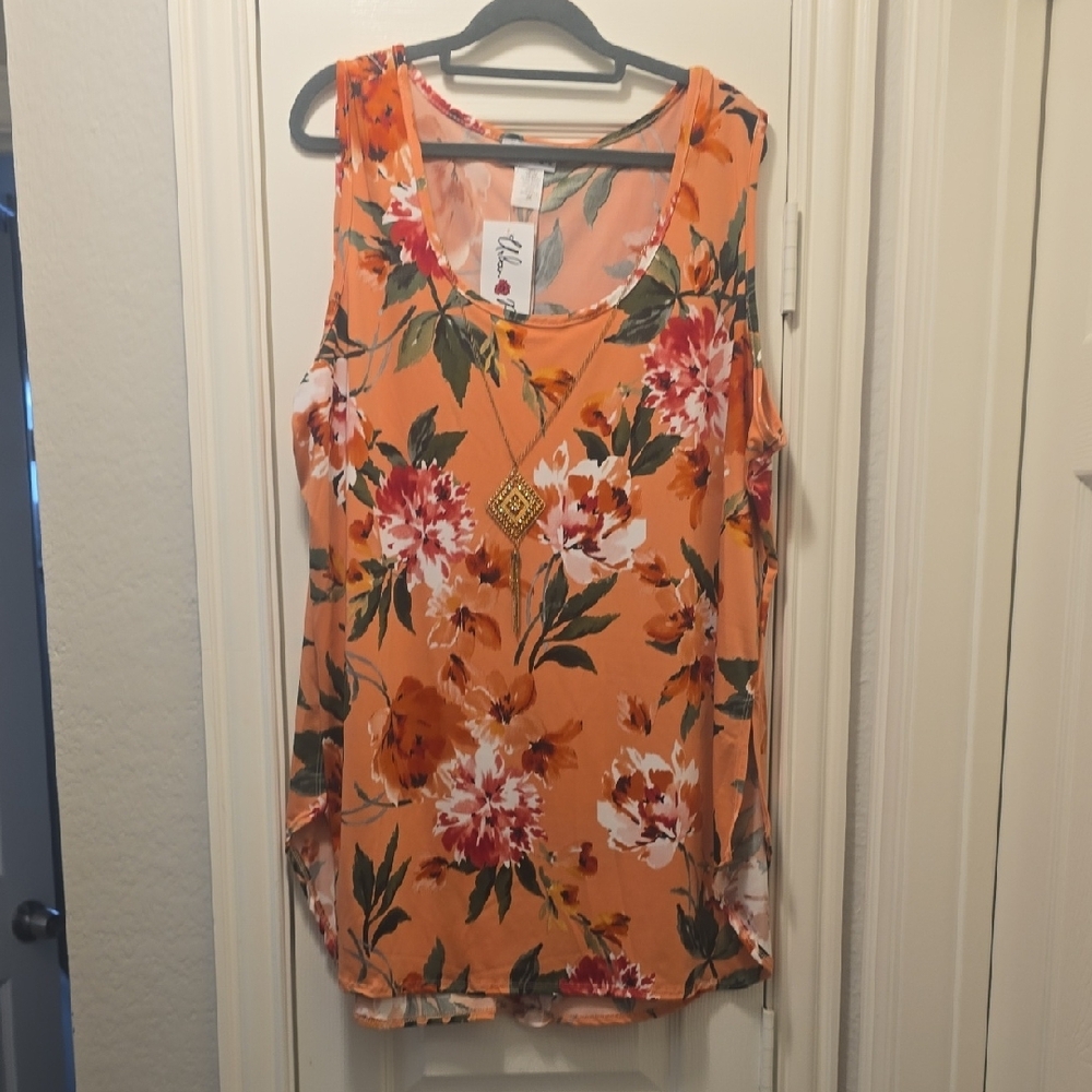 Pink and White Floral Sleeveless Tank Top